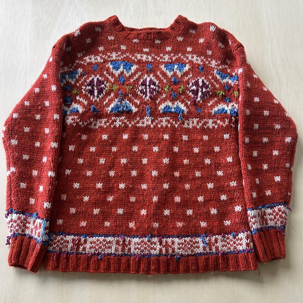 Vintage Liz Sport Sweater Womens Large Red Fair Isle Embroidered Knit Wool‎
